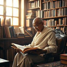 A young Mahatma Gandhi at the age of 30, deeply engrossed in reading a book