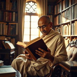 A young Mahatma Gandhi at the age of 30, deeply engrossed in reading a book