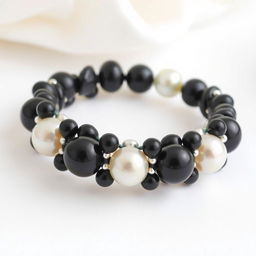 A stunning black bracelet adorned with luminous pearls, showcasing a luxurious design