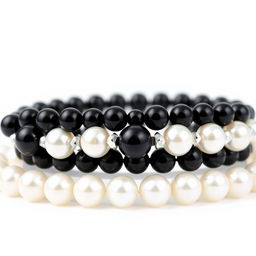 A stunning black bracelet adorned with luminous pearls, showcasing a luxurious design