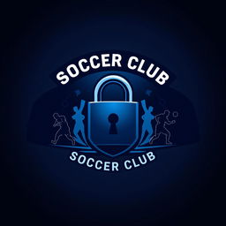 A dark blue soccer club team logo featuring a stylized lock as the central theme