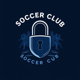 A dark blue soccer club team logo featuring a stylized lock as the central theme