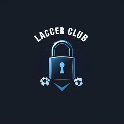 A dark blue soccer club team logo featuring a stylized lock as the central theme