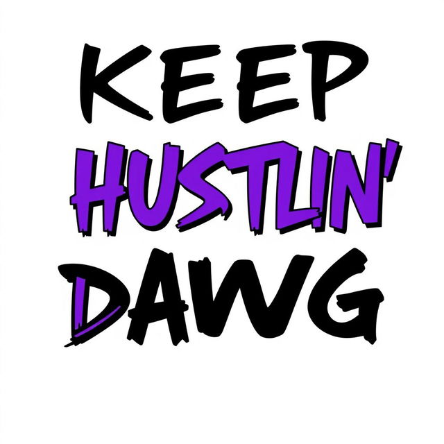 An engaging text design featuring the phrase 'KEEP HUSTLIN' DAWG' prominently displayed in bold black and vibrant purple typography