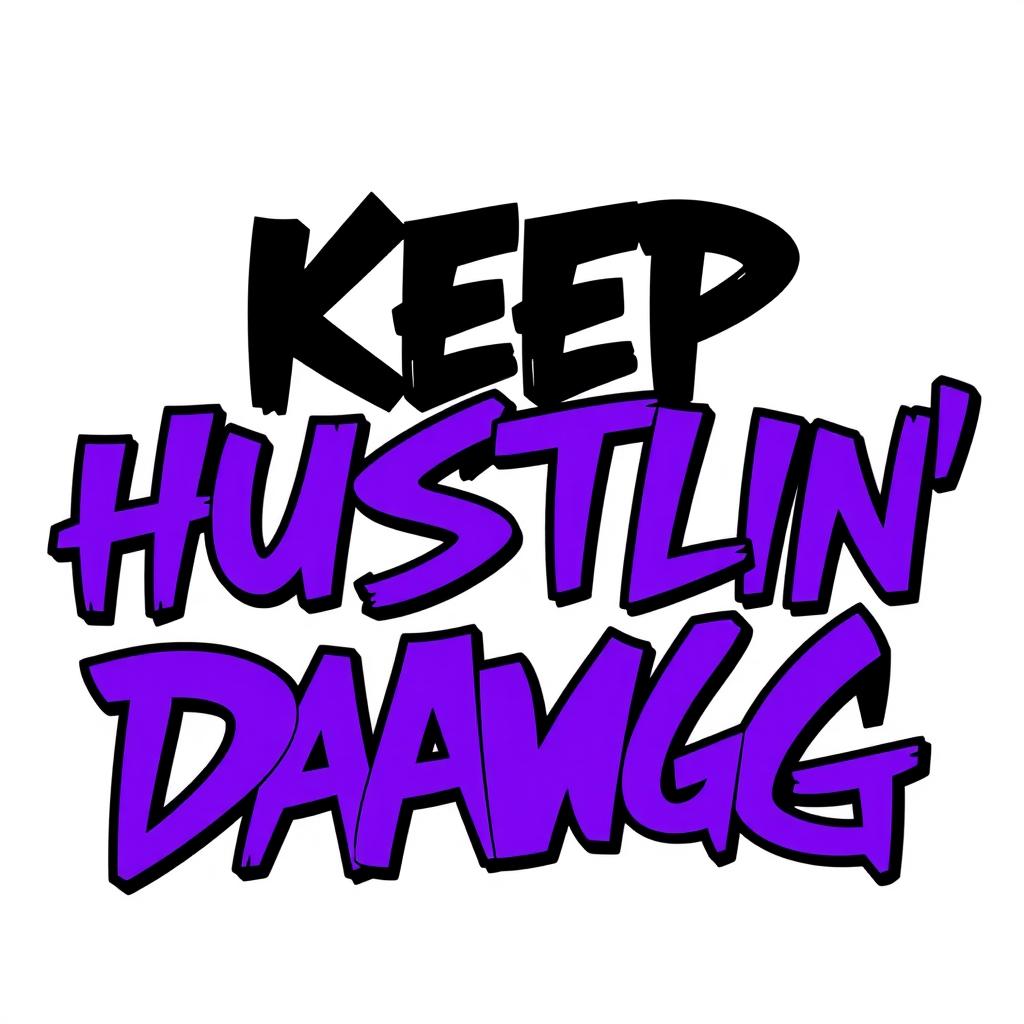 An engaging text design featuring the phrase 'KEEP HUSTLIN' DAWG' prominently displayed in bold black and vibrant purple typography