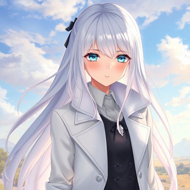 A light novel cover illustration featuring a tall female character with long flowing white hair and striking aqua blue eyes