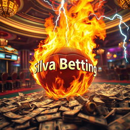 A dramatic scene featuring a football engulfed in flames, with the name 'Silva Betting' artistically wrapped around it