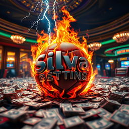 A dramatic scene featuring a football engulfed in flames, with the name 'Silva Betting' artistically wrapped around it