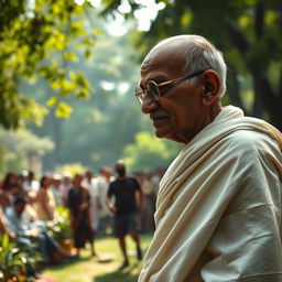 A moment capturing the intense and tragic scene of Mahatma Gandhi during a historical event, expressing the emotions of the moment