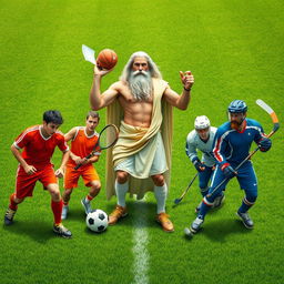 A vibrant scene on a lush green field depicting a football player taking a shot at a football
