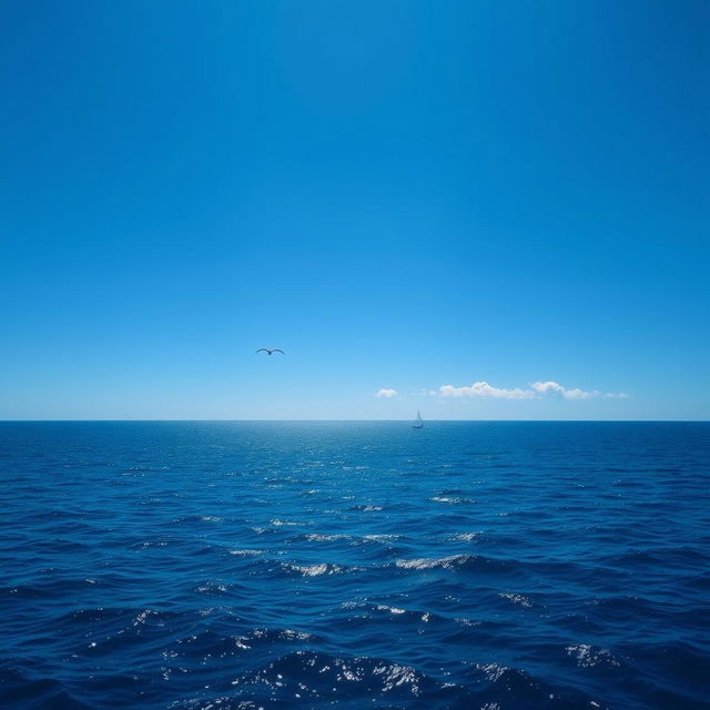 A vast and serene blue sea stretching to the horizon under a clear blue sky