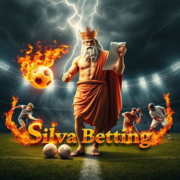 Zeus stands majestically in the center of a football field, surrounded by an intense atmosphere