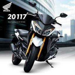 A sleek 2017 Zoomer X Honda motorcycle, showcasing its distinctive design and features, beautifully displayed with a color palette of white, black, and gold