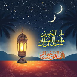 A beautifully illustrated scene depicting the mystique of Laylat al-Ragha'ib, featuring a serene night sky filled with twinkling stars and a glowing crescent moon