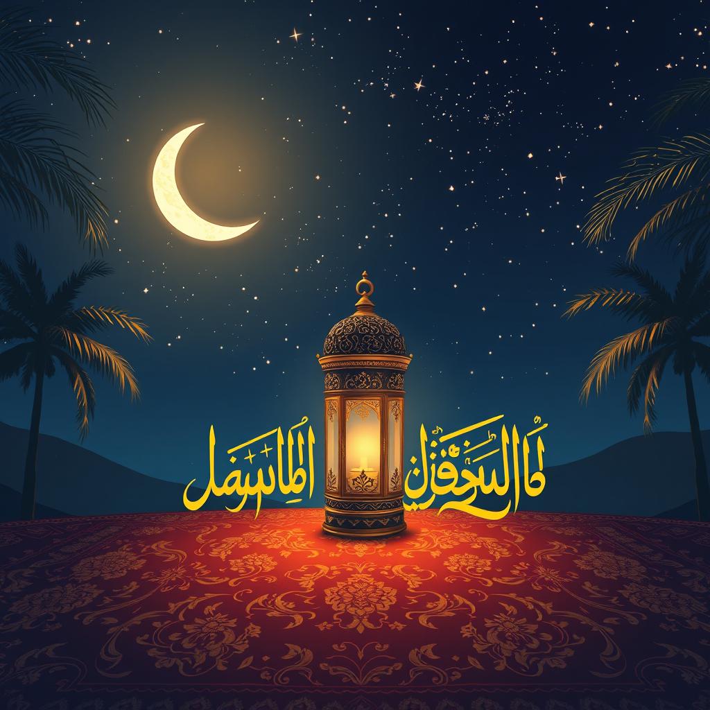 A beautifully illustrated scene depicting the mystique of Laylat al-Ragha'ib, featuring a serene night sky filled with twinkling stars and a glowing crescent moon