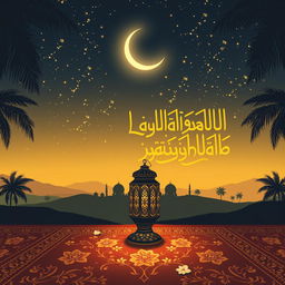 A beautifully illustrated scene depicting the mystique of Laylat al-Ragha'ib, featuring a serene night sky filled with twinkling stars and a glowing crescent moon