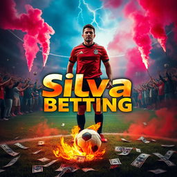 Silva stands confidently in the center of a football field, surrounded by passionate fans igniting flares and smoke that fill the air with vibrant colors