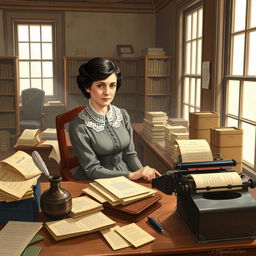 An illustration of Clara Barton as a clerk at the U