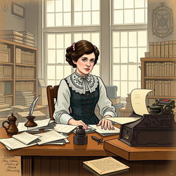 An illustration of Clara Barton as a clerk at the U