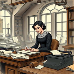 An illustration of Clara Barton as a clerk at the U