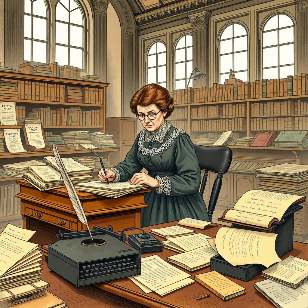 An illustration of Clara Barton as a clerk at the U