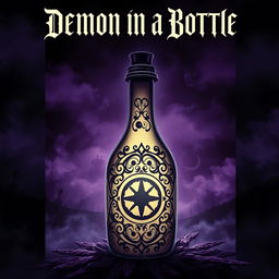 An intriguing book cover design featuring a mysterious, ornate bottle that glows with a dark light, symbolizing the demon contained within