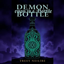 An intriguing book cover design featuring a mysterious, ornate bottle that glows with a dark light, symbolizing the demon contained within