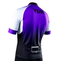 A stylish riding jersey featuring a vibrant purple and black color scheme