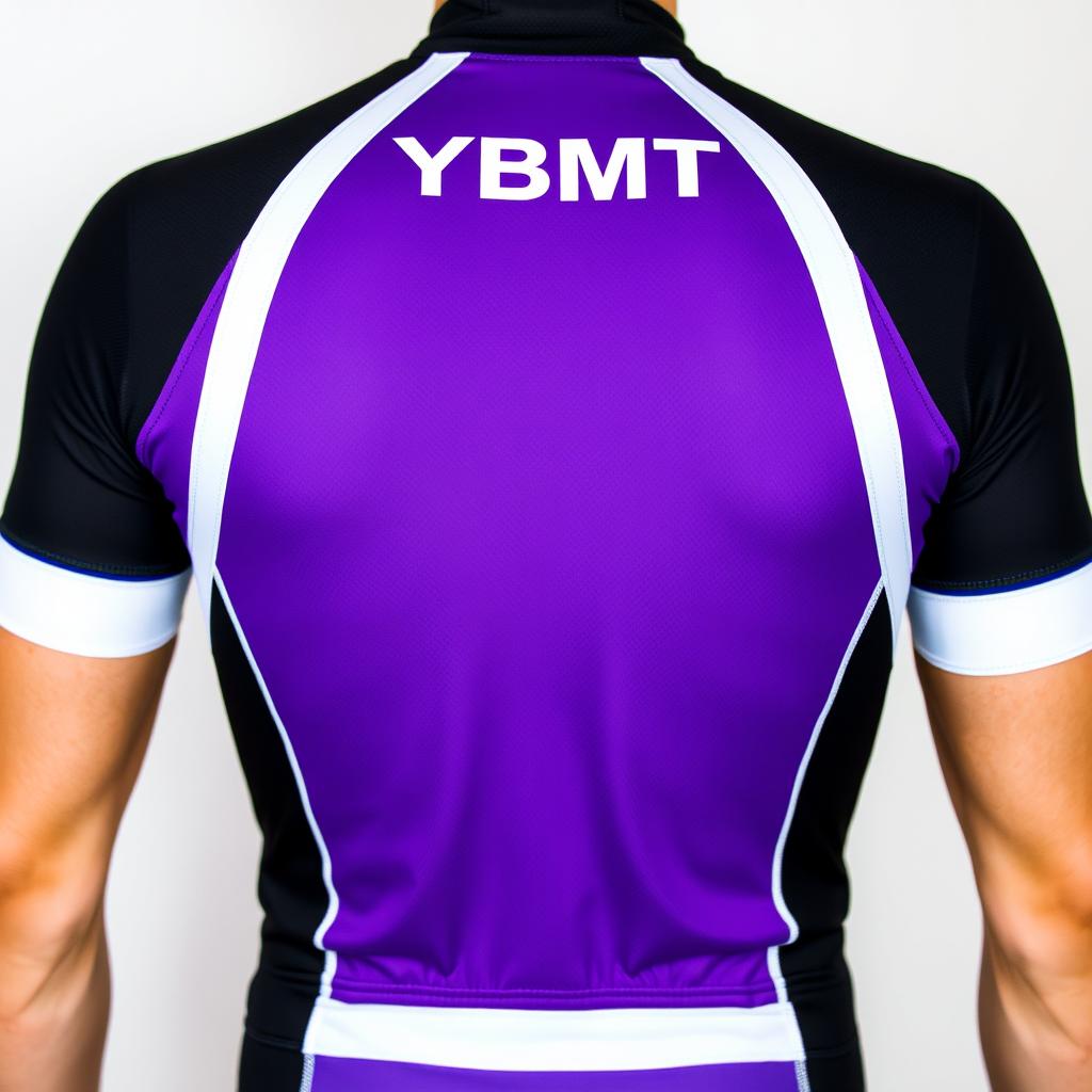 A stylish riding jersey featuring a vibrant purple and black color scheme