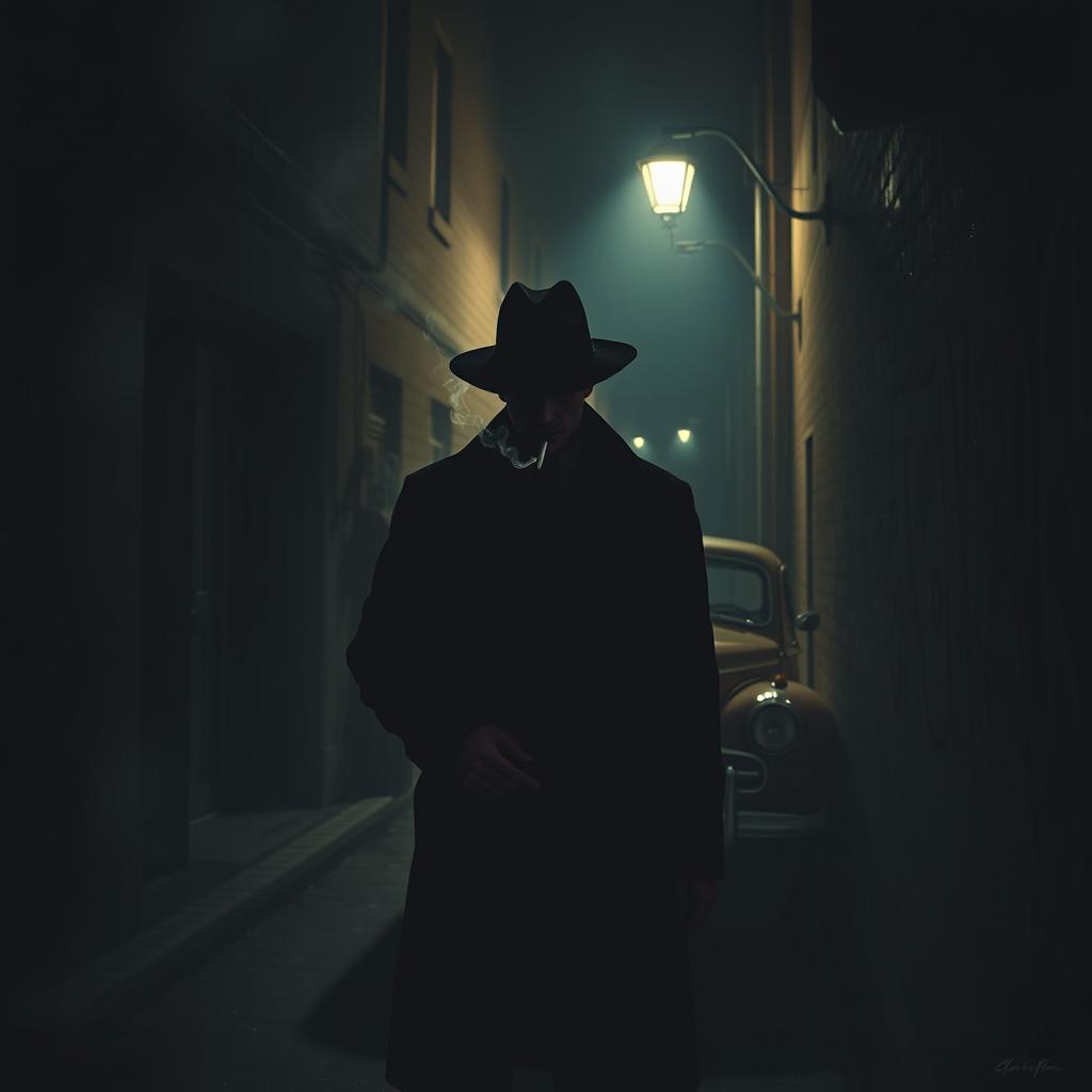 A dark, atmospheric scene depicting a mafia-themed setting