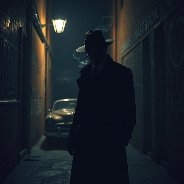 A dark, atmospheric scene depicting a mafia-themed setting