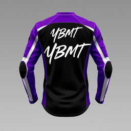 A stylish motor riding long jersey designed in a vibrant color scheme of purple and black, featuring elegant white lining that accentuates its design