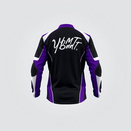 A stylish motor riding long jersey designed in a vibrant color scheme of purple and black, featuring elegant white lining that accentuates its design