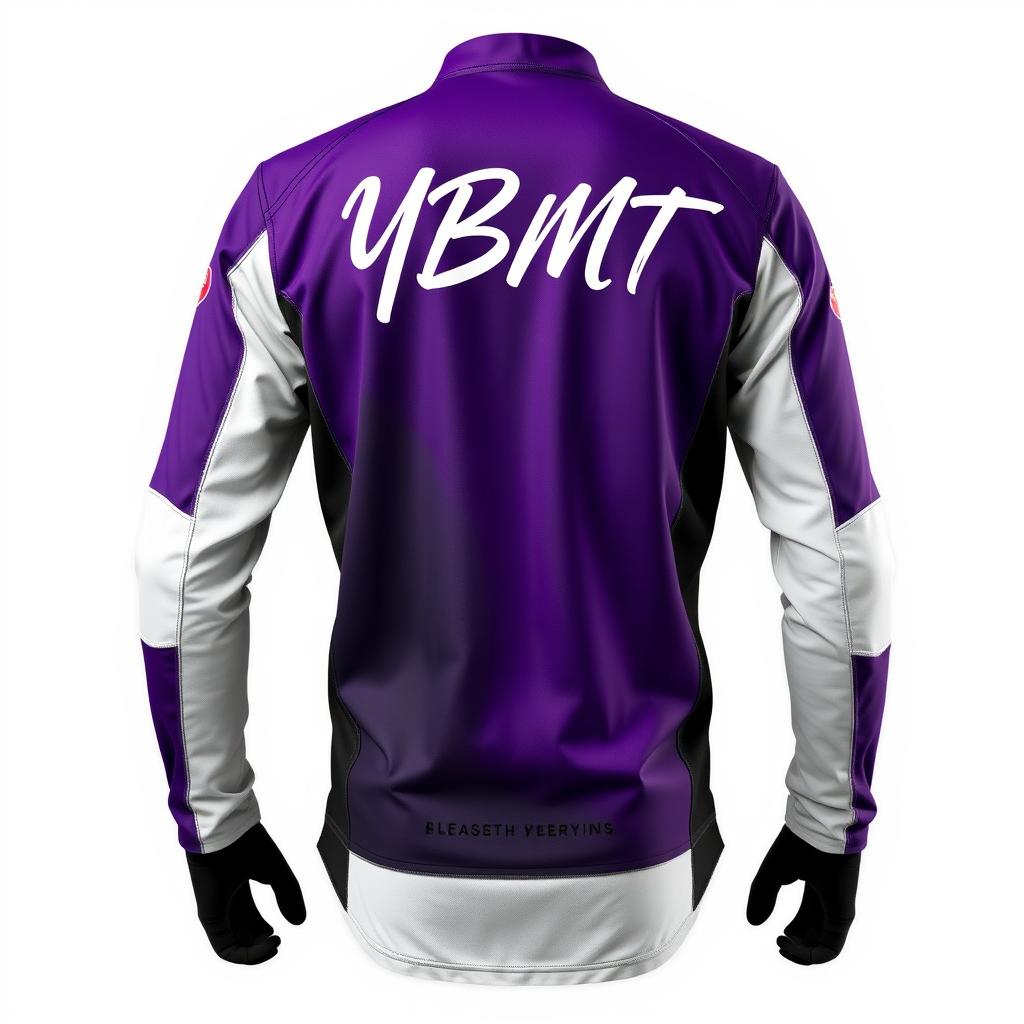 A stylish motor riding long jersey designed in a vibrant color scheme of purple and black, featuring elegant white lining that accentuates its design