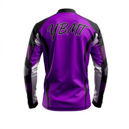 A stylish motor riding long jersey designed in a vibrant color scheme of purple and black, featuring elegant white lining that accentuates its design