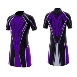 A mockup design for a motor riding long jersey, featuring a striking color scheme of purple, black, and white