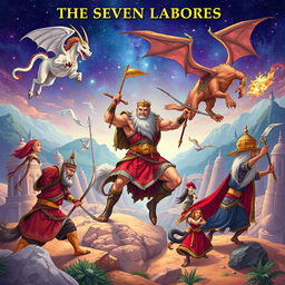 The Seven Labors of Rostam, a celebrated Persian hero from the Shahnameh, illustrated in a captivating and richly detailed style
