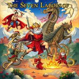 The Seven Labors of Rostam, a celebrated Persian hero from the Shahnameh, illustrated in a captivating and richly detailed style