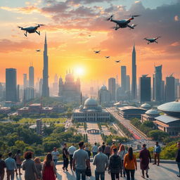 A captivating futuristic cityscape representing the future of Iran, showcasing a blend of traditional Persian architecture with modern skyscrapers