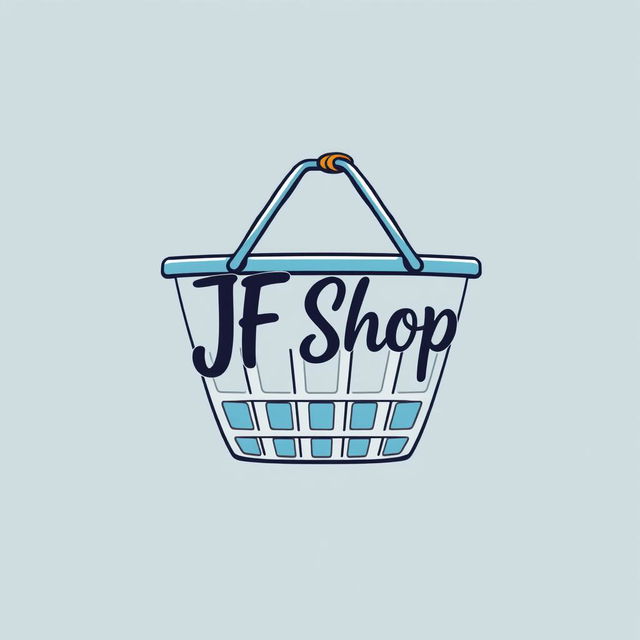 A creative logo design featuring the text 'JF Shop' prominently displayed inside a small, stylish shopping basket