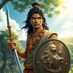 A detailed depiction of Sahadeva from the epic Mahabharata