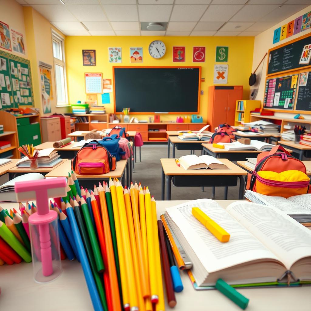 A colorful classroom filled with an array of school supplies