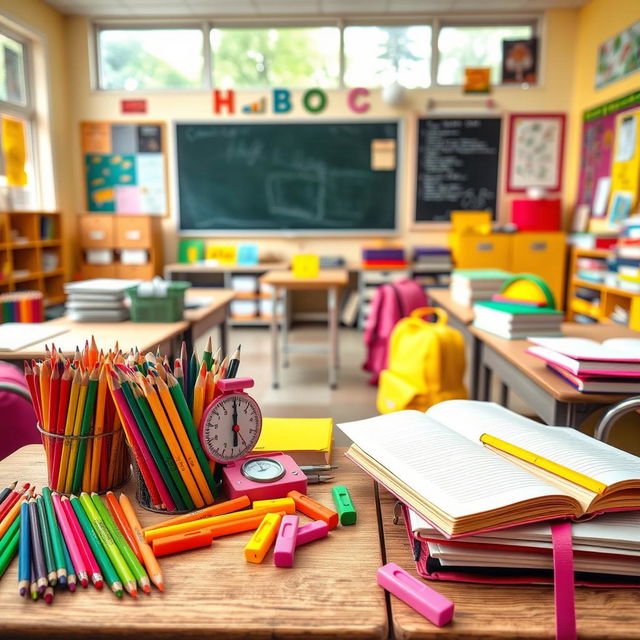 A colorful classroom filled with an array of school supplies