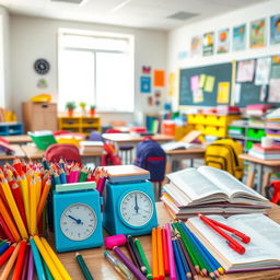 A colorful classroom filled with an array of school supplies