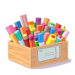 A collection of colorful vector illustrations of various types of erasers in an organized box