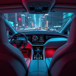 A futuristic car dashboard filled with advanced technology features