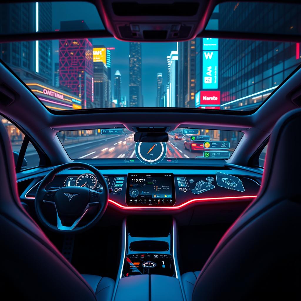 A futuristic car dashboard filled with advanced technology features