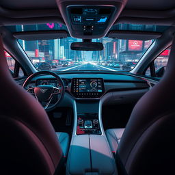 A futuristic car dashboard filled with advanced technology features