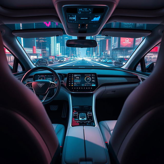 A futuristic car dashboard filled with advanced technology features