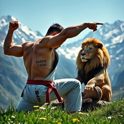 A judo practitioner practicing in a mountainous landscape, showcasing strength and discipline